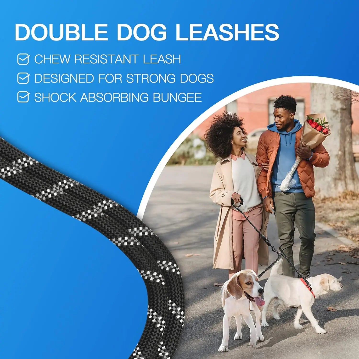 Pipidodo Dual Dog Leash with Shock Absorption, Tangle-Free 360° Swivel, and Padded Handle for Comfortable Dual Dog Walking