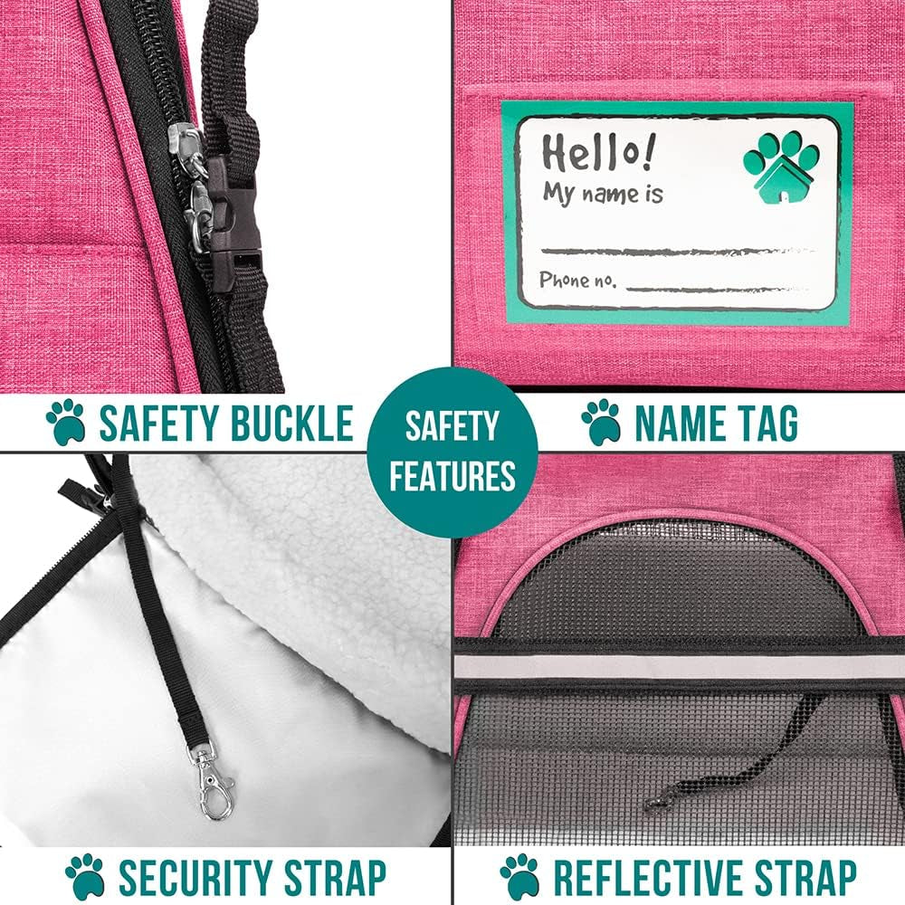 Airline Approved Pet Carrier for Cats & Small Dogs, Soft Sided TSA Travel Carrier Bag Sherpa Bed, Breathable Mesh Ventilation, Collapsible Bowl, Fit under Seat, up to 18 Lbs, Large Heather Pink