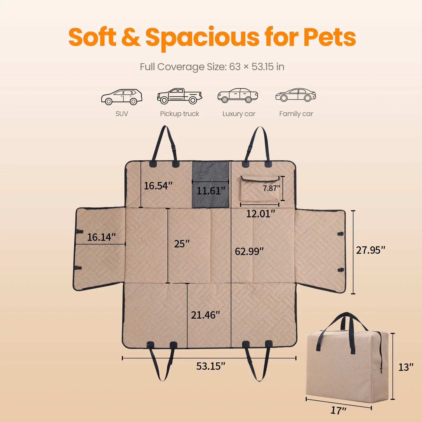 【Tiktokshopstockup】 VALUXE Dog Car Seat Cover for Large Dogs, Full-Cover Waterproof Back Seat Protector, Foldable, Beige/Black Summervibes Petlovers Outdoorfun