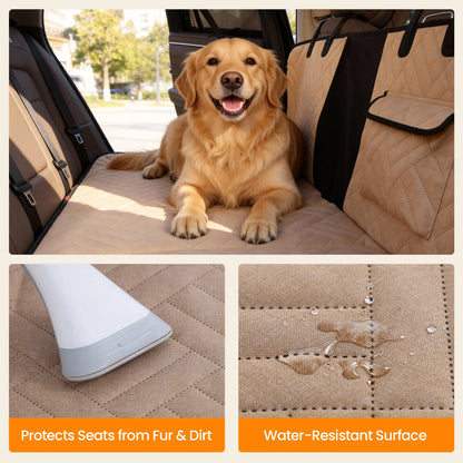 【Tiktokshopstockup】 VALUXE Dog Car Seat Cover for Large Dogs, Full-Cover Waterproof Back Seat Protector, Foldable, Beige/Black Summervibes Petlovers Outdoorfun