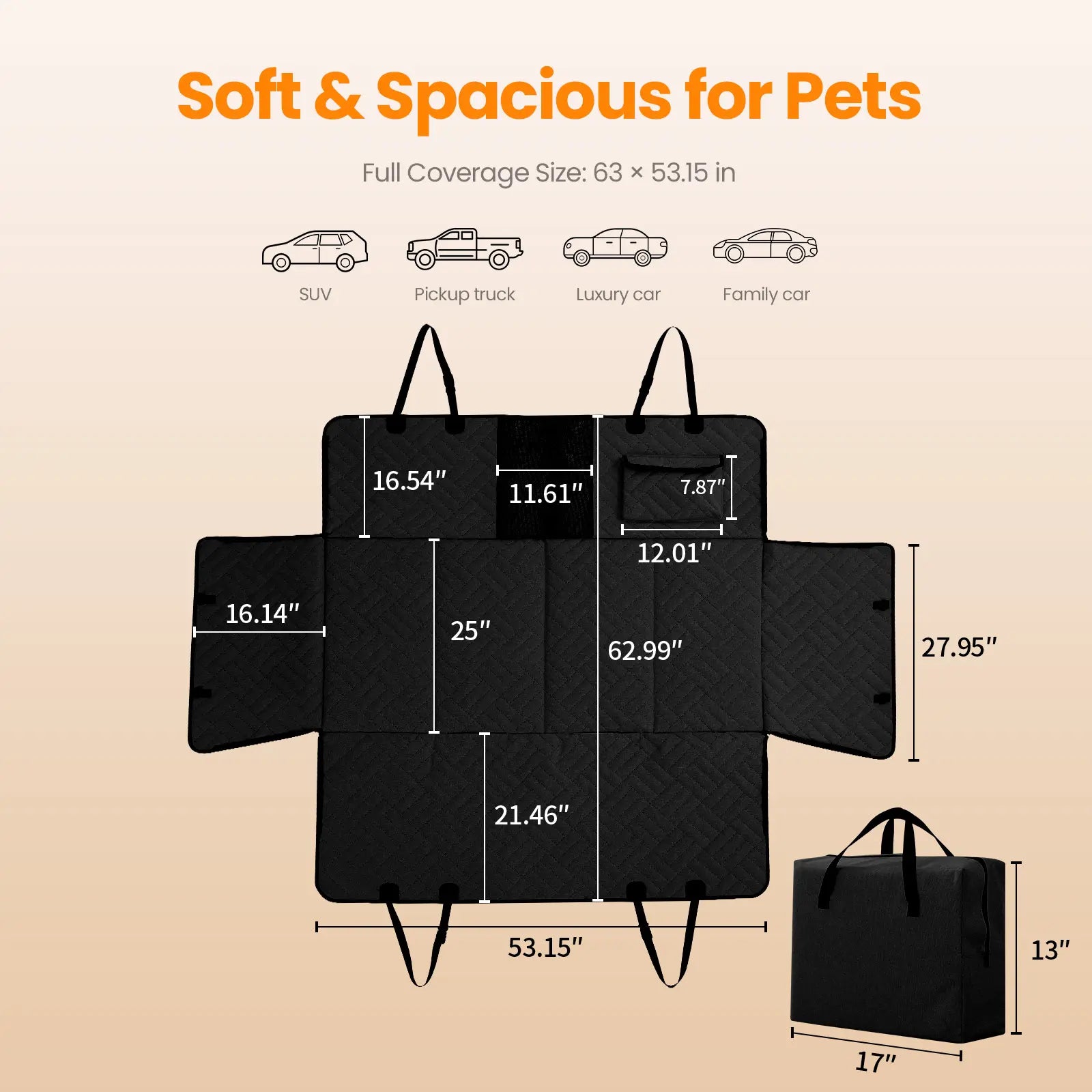 【Tiktokshopstockup】 VALUXE Dog Car Seat Cover for Large Dogs, Full-Cover Waterproof Back Seat Protector, Foldable, Beige/Black Summervibes Petlovers Outdoorfun