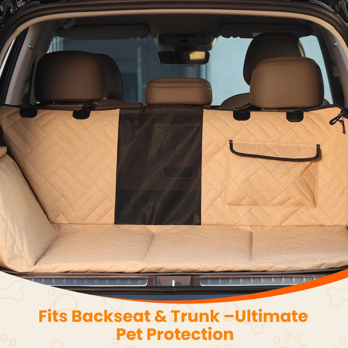 【Tiktokshopstockup】 VALUXE Dog Car Seat Cover for Large Dogs, Full-Cover Waterproof Back Seat Protector, Foldable, Beige/Black Summervibes Petlovers Outdoorfun