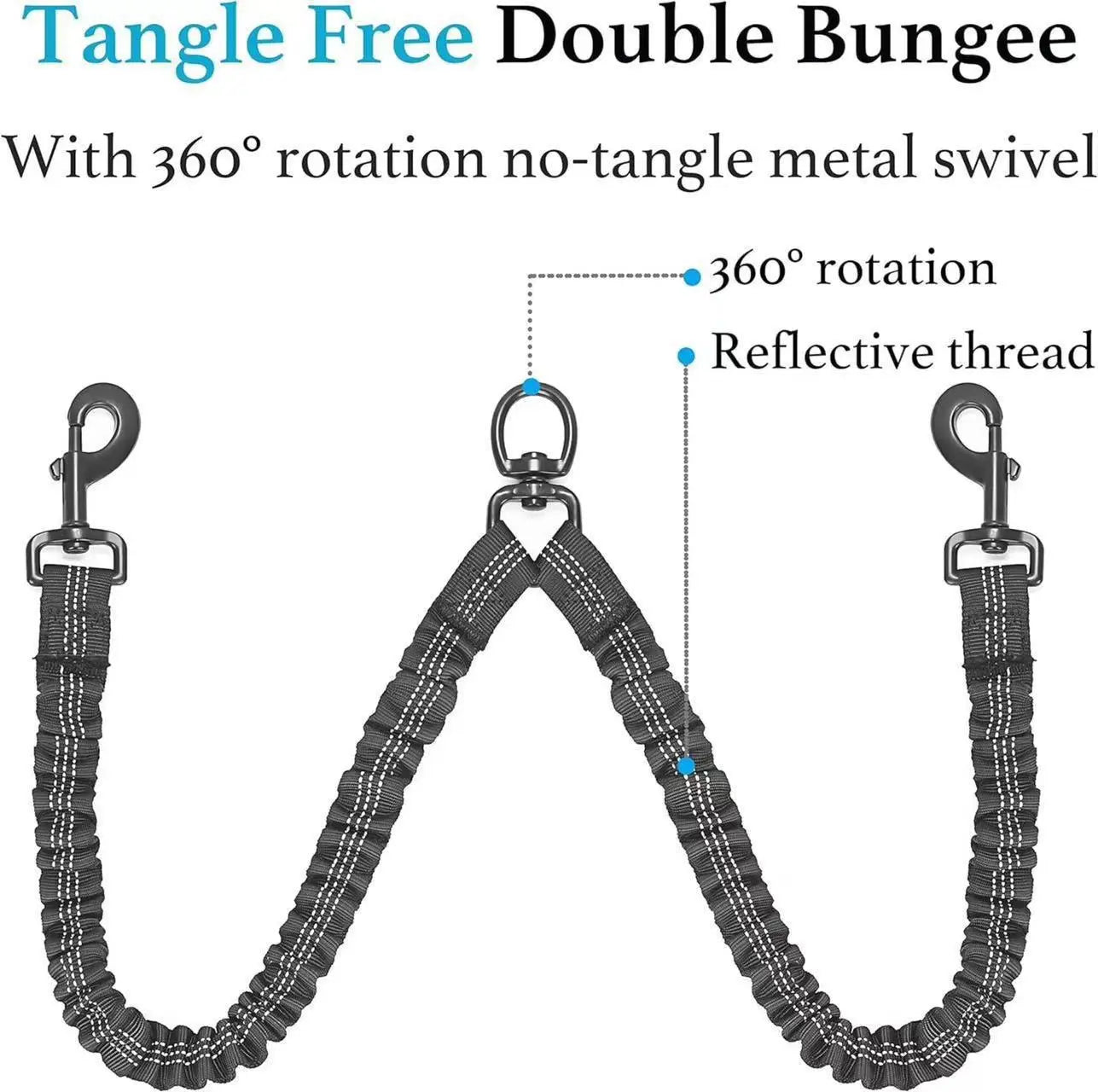 Pipidodo Dual Dog Leash with Shock Absorption, Tangle-Free 360° Swivel, and Padded Handle for Comfortable Dual Dog Walking