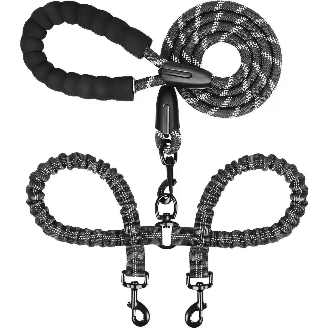 Pipidodo Dual Dog Leash with Shock Absorption, Tangle-Free 360° Swivel, and Padded Handle for Comfortable Dual Dog Walking