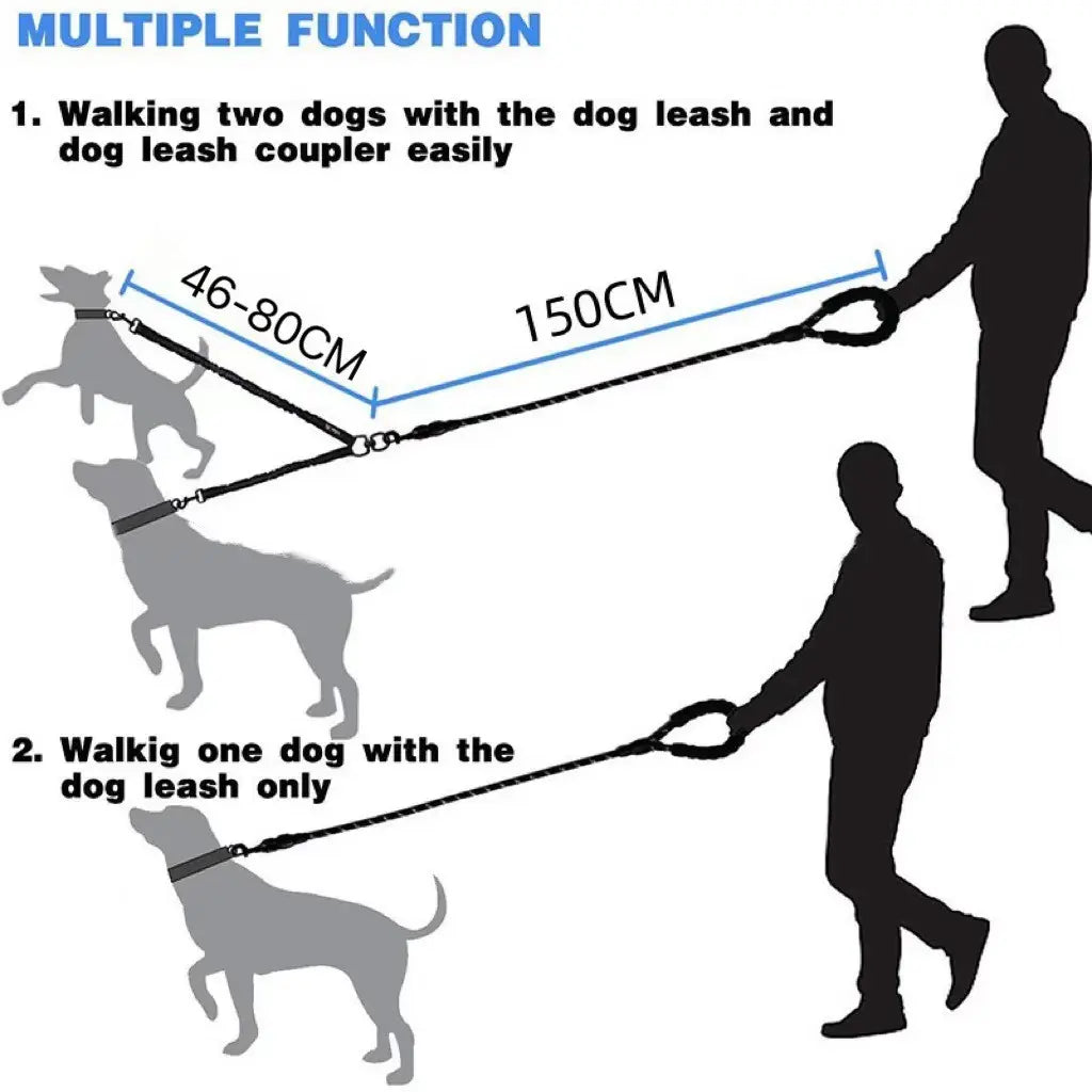 Pipidodo Dual Dog Leash with Shock Absorption, Tangle-Free 360° Swivel, and Padded Handle for Comfortable Dual Dog Walking